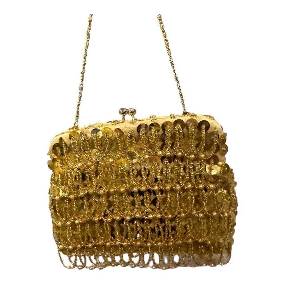 Vintage Gold Beaded Evening Bag Made in Hong Kong - Picture 5 of 10